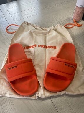 Heron Preston Orange Padded Logo Slide Sandals